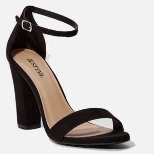 JustFab Black Velvet Ankle Strap Heels New with Box size 7